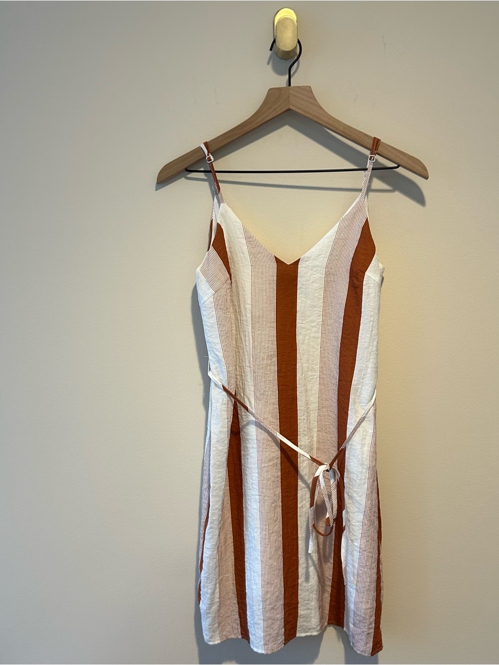 Lulu's Dress “ Life’s A Breeze” White and Rust Striped V-Neck Slip Dress Shealth
